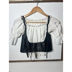 Cotton Blend Corset Blouse medieval Lace Tie Up style  shirt Size XS.    ‎ Z